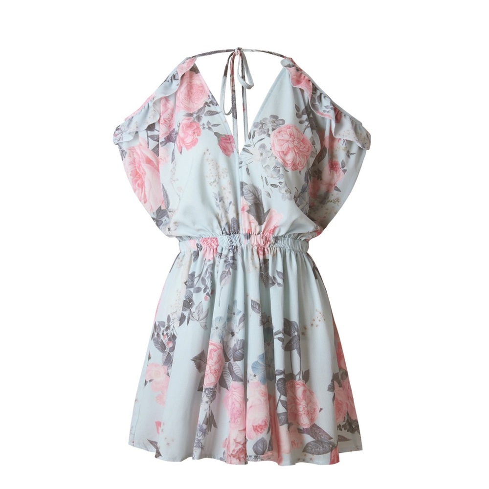 B2G1 ♦️🆕Floral Lace Tie Light Blue Romper - Picture 3 of 5